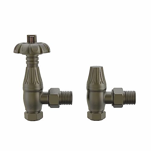 Warmehaus Thermostatic Radiator Valve Lockshield Angled Antique Brass | Traditional Antique Style, Durable Brass, for Heated Towel Rail, Central Heating, 15mm Inlet