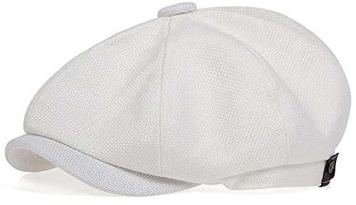 tcax Schiebermütze Herren Lässiger Zeitungsjunge-Schirmhut Für Herren, Frühling Und Sommer, Retro-Barett-Hut, Lässiger Hut, Unisex, Achteckiger Hut, Hip-Hop-Hut, Weiß, 54-59 cm