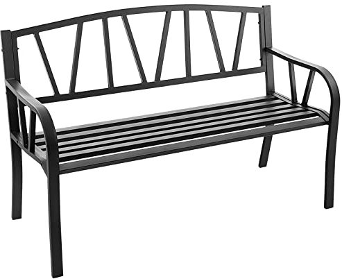 KOMFOTTEU 2 Sitzer Gartenbank, Parkbank mit Rückenlehne & Armlehnen, Sitzbank aus Metall bis 300 kg belastbar, Außenbank für Balkon Garten Terrasse, Schwarz (Modell 1, 128x55,5x86cm)