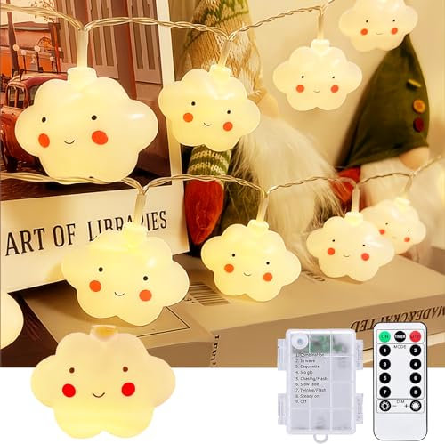 Hopelit Lichterkette Batterie Wolken 20LEDs 3m Warmweiß, Lichterkette Kinderzimmer mit Timer & Fernbedienung, 8 Modi Lichterkette Batterie Innen Wasserdicht für Schlafzimmer, Party, etc