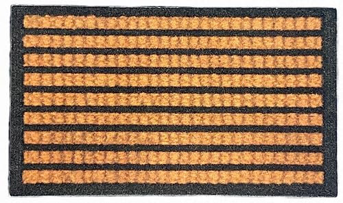 Dolls House Black Bordered Striped Coir Door Mat Porch Hall Rug 1:12 Printed Card