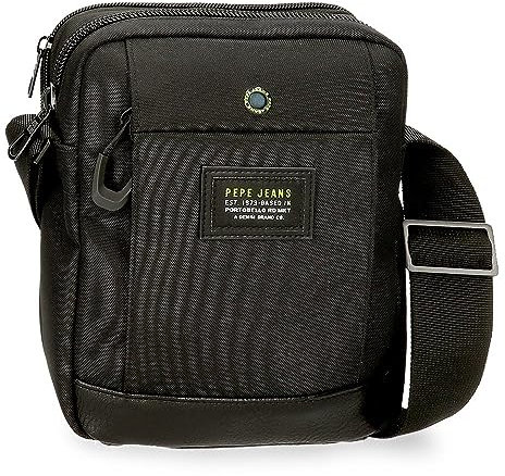 Pepe Jeans Herren Leighton Luggage Messenger Bag, schwarz/weiß, Einheitsgröße, Schultertasche mit zwei Fächern