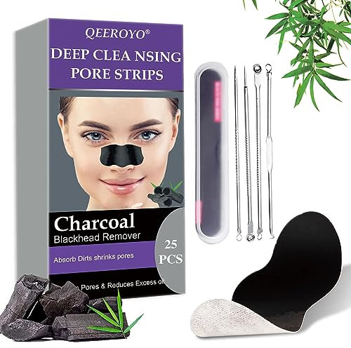 TruuMe Mitesser Nasenstrips, Nasenstrips, Anti Nosestripes Mitesser, Pore Strips, Poren Reinigung mit Aktivkohle, Entfernen Mitesser und Unreinheiten, 25Pcs Black