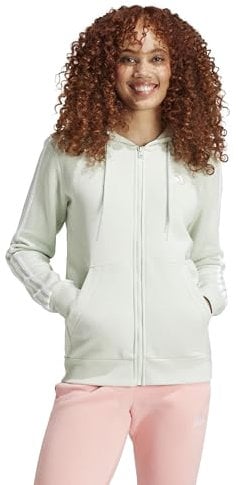 adidas Damen Essentials 3-Stripes Full-Zip Fleece Hoodie, Linen Green, M