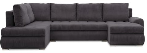 Mebligo - Ecksofa mit Schlaffunktion und Bettkasten Tokio II PRO, 300 cm Breit, Wohnzimmer Eckcouch Ottomane Links, Sofa Cord mit Bettfunktion - Sofa Grau (Poso 022)