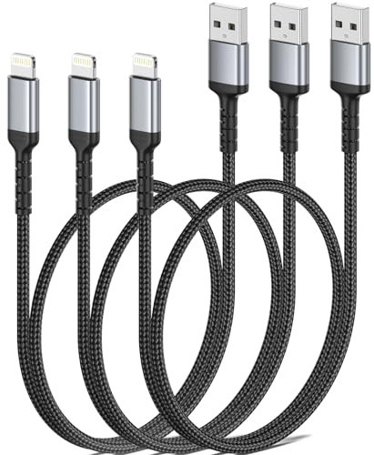 Short iPhone Charging Cable[0.5m, 3Pack], 50cm Nylon iPhone Charging Cable USB Lightning Fast Charging Lead USB A to Lightning Cord for Apple iPhone 14 13 12 11 Pro Max Xs Xr X 8 7 6 Plus SE iPad