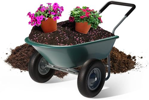 Idzo Schwerlast-Schubkarrenwagen mit 2 Rädern, 150 kg Kapazität, ergonomisch gepolsterter Griff und 35,6 cm Luftreifen für maximale Stabilität, idealer Wagen zum Bewegen von Boden, Sträuchern,