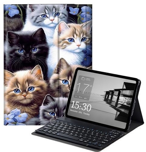 BEOTIWAD Keyboard Case for Samsung Galaxy Tab A8 10.5 Inch 2022 Model (SM-X200/X205/X207), Slim Protective Cover with Detachable Bluetooth Keyboard for Samsung Tab A8 2022,Cute Cats