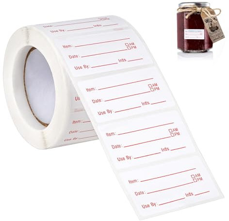 Aniyoo Food Labels, 500Pcs Date Labels Freezer Stickers 5cm*2.5cm, Waterproof Food Storage Sticky Rolls for Containers, Jars, Pantry and Freezer, Red