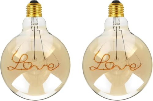 Pack 2 | Vintage Edison E27 LED Decorative Light Bulb | LOVE Text 4W (Equivalent 40W) Non-Dimmable Warm White 2700k Screw Base Easy Fit Amber Glass Globe Energy Saving Bulb for Indoor Lightings
