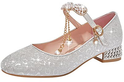 koperras Mädchen-Tanzschuhe, Gold, Silber, Pailletten, Prinzessinnenschuhe, geschlossene Zehenpartie, niedriger Absatz, feiner Glitzer, Schuhe für Hochzeit, Party M 31 (Silver, 36.5 Big Kids)