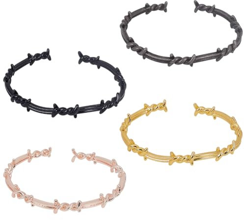 ANATTASOUL 4 Stück 4 Farben Gotisches Stacheldraht-Armband Für Herren Verstellbares Stacheldraht-Armband Manschette Punk-Brombeer-Kettenarmband Offenes Draht-Armband Schmuck Wikinger-Armreifen