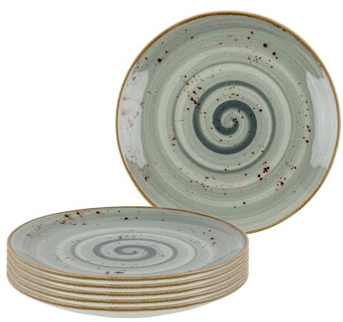 Bonsoo Juego de 6 platos de porcelana, lavavajillas, microondas, resistente a los arañazos, modernos platos pintados a mano, juego de platos para 6 personas (gris – marrón moteado, 18,5 cm)