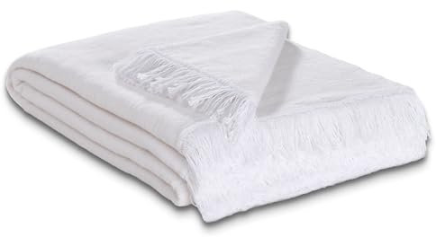 Como Kuscheldecke Weiß XXL 150 x 200 cm Baumwollmischung weiche & warme Kuschel-Decke mit Fransen für Couch & Sofa, waschbar, Öko-Tex Standard 100, 1,4kg, 400g/m²