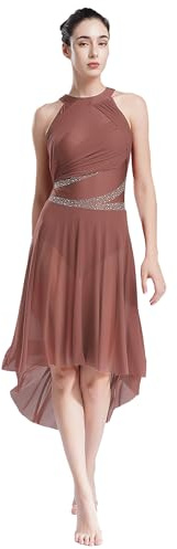 Yhong Vestido de Ballet para Mujer, Vestido de Danza Lírica con Malla, Falda Asimétrica, Traje de Ballet, Body de Baile, Vestido de Tul para Danza Moderna y Contemporánea, altrosa, S