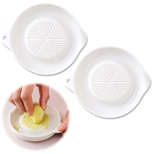 Pasdrucn Ceramic Grater Plate, Garlic and Ginger Grater Set, Garlic Grater Plate Set, Ginger Garlic Grater Ceramic, Garlic Plate Grater, Porcelain Ginger Grater for Ginger, Garlic, Onion (2Pcs)