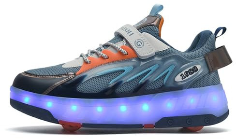 Mateju Schuhe mit Rollen für Mädchen Jungen Kinder Grau Rollschuhe Schuhe mit 2 Rollen, Damen Herren 2 in 1 Turnschuhe Versenkbarer Roller Schuhe Turnschuhe Skateboardschuhe 40 EU