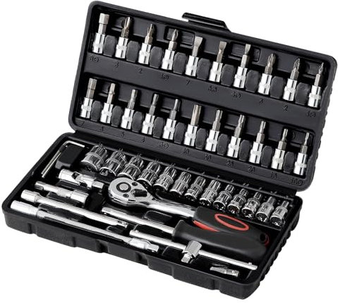 Ordeluxe Juego de llaves de vaso 46pcs Cr-V,72 dientes Llave Carraca 1/4.Carraca pequeña con Maletin herramientas,Llaves de tubo cromadas y pulidas,ideal para reparación de coches y trabajos mecánico