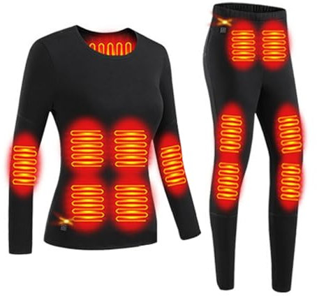 Yahbrra Beheizbare Unterwäsche Damen, 28 Zonen Heizung Thermounterwäsche Set USB Elektrisch Beheizte Kleidung Top Hose, 3 Gang Temperaturregelung(Schwarz,M)