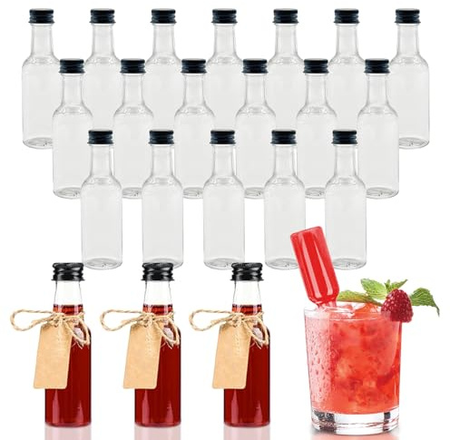 Hocadrv 24 Stück Likörflaschen Kleine Flaschen zum Befüllen 50ml Fläschchen | Shot Flaschen zum Befüllen Wiederverwendbar Mini Schnapsflaschen mit 2 Trichter und 24 Anhängern für Hochzeiten Party