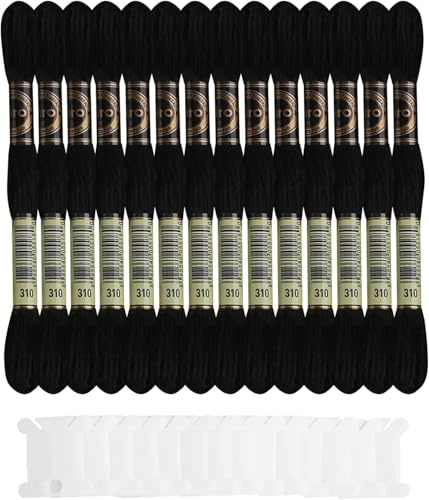 DERAYEE 14 Pezzi Filo Ricamo Punto Croce Nero con Carta Di Filo,Filo Braccialetto Brasiliano Kit,Filo Di Cotone,Filo Ricamo,Forniture Per Il Tempo Libero Creativo 8M