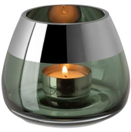 Fink grüner Teelichthalter Ø 11 cm Kleiner gläserner Kerzenhalter mit Silberrand