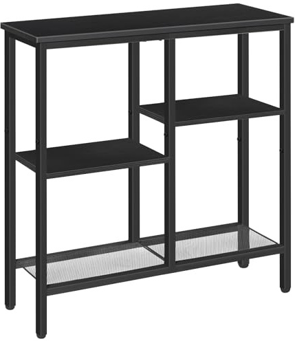 HOOBRO Console Table, Narrow Console Table, Slim Sofa Table with 4-Tier Storage Shelves, Industrial Hallway Table with Metal Mesh Shelf, for Hallway, Entryway, Living Room, Black EBB79XG01