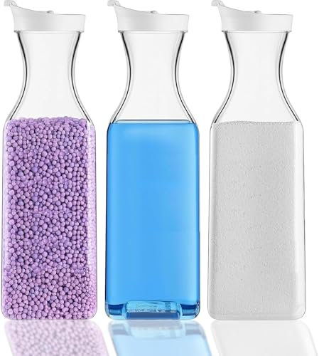 distributeur lessive liquide,Lot de 3 boîtes de rangement de lessive de 1,5 l pour adoucissant, distributeur de poudre à laver, détergents liquides et perles parfumées, à utiliser dans les détergents