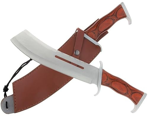 KS-11 Rambo Messer im Still als Hackemesser Machete echt scharf 440er Edelstahl Klinge mit Holzgriff und Lederholster Rambo 4 Bushcraft Messer - Macheten Geschenk für Männer