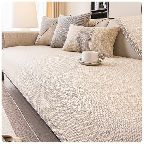 FYFWPA Sofa Überzug Vintage Sofabezug Weiche: rutschfest Sofaschoner Gewebte Baumwolle und Leinen 1/2/3/4 Sitzer Couch Überzug Sofaüberwürfe für U Form L Form Sektionssofa(Beige,90 * 180cm)