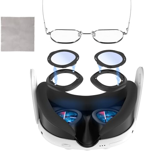 Gafas de bloqueo de luz azul para Meta Quest 3 con toallita antivaho, kit protector de lente para Oculus Quest 3, accesorios espaciadores de gafas de realidad virtual, anillo antiarañazos para Meta