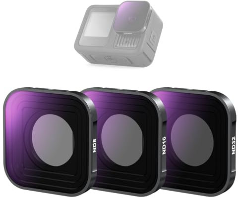 NEEWER Set Filtri ND Compatibile con GoPro Hero 13 12 11 10 9 (3pz), Filtro a Densità Neutra ND8+ND16+ND32 a Vite in Vetro Ottico HD Multistrato per Lente Action Cam, Kit Accessori Fotografia, FL-GP13