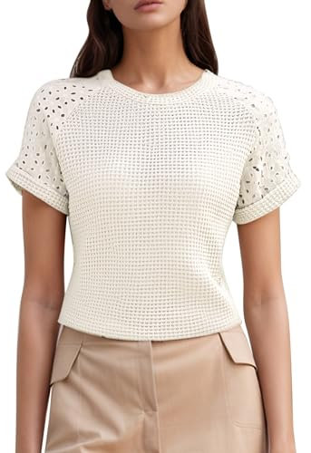 Generisch Damen Kurzarm Tshirt Sommer Rundhals Oberteil Vorne Plissee Casual Basic Shirts Damen Shirt Sommer Kurzarm Tshirt Rollkragen Basic Oberteile Casual Slim Fit Tops