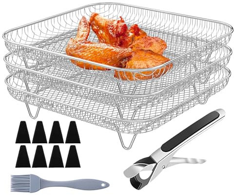 Air Fryer Rack, Stackable Bacon Rack, Non-Stick Drying Basket, Edelstahl und Silikon, Multi-Purpose Cooking Tool, ideal zum Grillen, Backen, Toasting, 7,87 x 7,87 Zoll