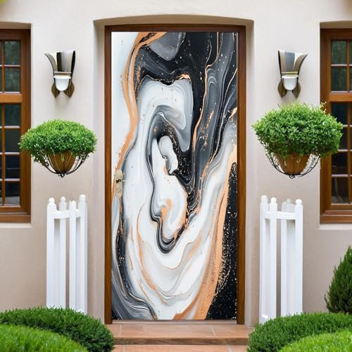 Adesivi Porte Interne 77 x 200 cm Marmo astratto grigio scuro Adesivi Murali Per Porte PVC Autoadesivo Impermeabile per la Porta Della Camera da Letto del Soggiorno Decor Domestica