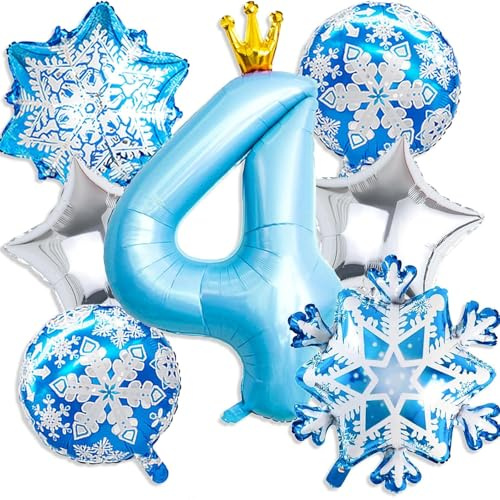 Mavouri Geburtstagsdeko 4 Jahre Mädchen mit Frozen Folienballon, Luftballon 4. Geburtstag Mädchen, Luftballons Geburtstag 4 Jahre Mädchene, Helium Ballon 4 Blau für Kindergeburtstag Deko