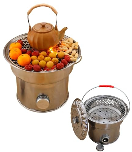 Kit braciere per la casa, braciere da esterno, piccoli caminetti in acciaio inox con coperchio/griglia/maniglia per esterni, cortile, terrazza, feste, falò, barbecue, preparazione del tè