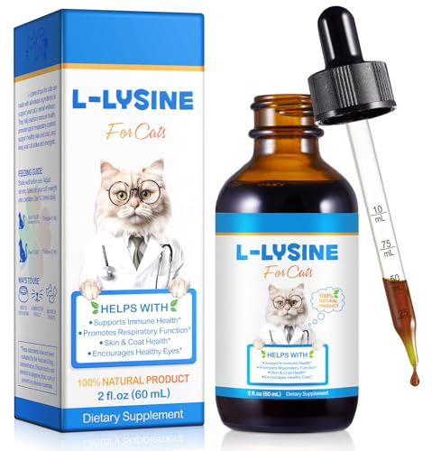 Gouttes de lysine pour chat - 60 ml - Soutien naturel pour la santé des yeux et des voies respiratoires - Goût de poulet - Sans céréales et sans gluten - Avec extraits d'herbes et vitamines - Contre
