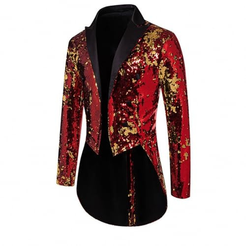 RUMAOZIA Frack Herren Glitzer Anzug Herren Regular Fit Pailletten Blazer Langarm Sakko Glänzende Anzugjacket Festlich Mantel Goldene Hochzeit Party Herrenjacken Weihnachten Sportmantel