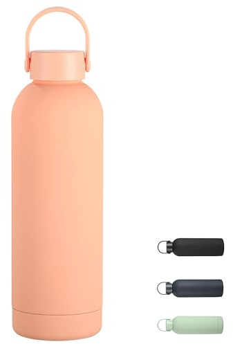 SiHuiTu 500ml Insulated Water Bottle, Small Metal Water Bottle for Handbag with Handle, Double Wall Vacuum Insulated Bottle Keeps 24H Cold/12H Hot, BPA Free Drinks Bottle (Pink)