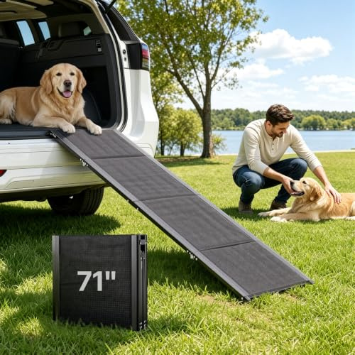 VEVOR Rampe pour Chien 180 x 50,8 cm Rampe Accès Voiture Pliable pour Chiens Moyens Grands 113 kg Surface Antidérapante Tissu Oxford pour Animaux de Compagnie Extérieur, Compatible avec SUV Camions