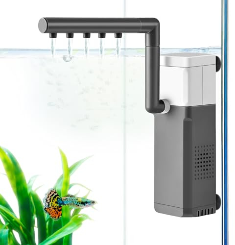 VILLNO 3W Mini Aquarium Filter, 180LPH Leiser Aquarium Innenfilter, 3-IN-1 Aquarium Pumpe mit Filter für 3-25L Betta, Jungfisch und Garnelenaquarien