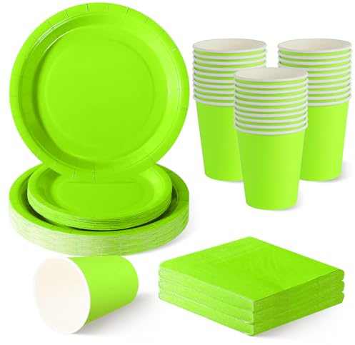 120 Pezzi Giallo-Verde stoviglie per feste di compleanno per 30 Ospiti | 23 e 18 cm piatti carta, bicchieri carta, tovaglioli, primavera, Pasqua, compleanno bambini.
