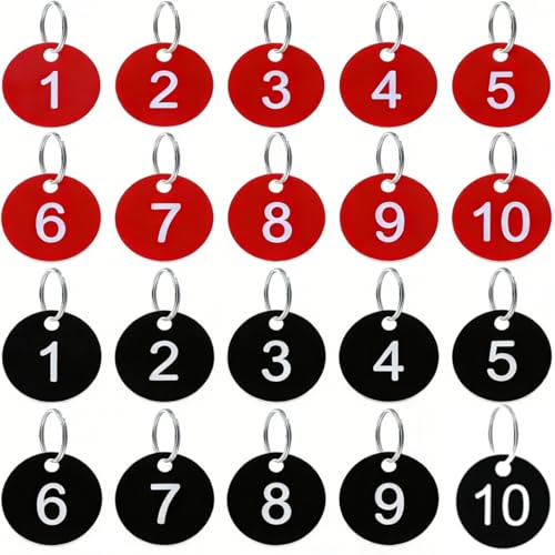 Heyumybit 20 pezzi Numeri da tavolo in plastica Numeri chiave Targhette per guardaroba 1-10 con anello portachiavi, Targhette identificative impermeabili con foro per hotel, cassette postali, palestr
