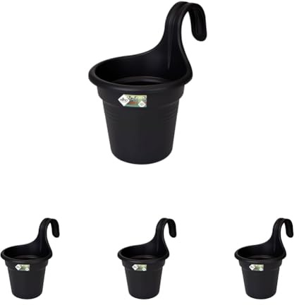 elho Green Basics Easy Hanger S 26 - Übertopf für Balkon & Außen - Ø 26.5 x H 25.5 cm - Schwarz/Living Schwarz (Packung mit 4)
