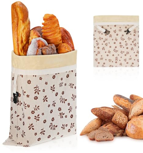 UKCOCO Reusable Beeswax Bread Bag Cotton Cloth Loaf Storage Pouch for Sourdough Baguettes Bagels and Toast Foldable Bakery Bag with Buckle for Pantry Picnic Lunch and Freezer Use