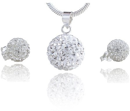 Karisma Damen Schmuck-Set 2 TLG Anhänger Kugel 10mm- Ohrstecker 7mm Und Silber Kette 925 rhodiniert Mit Kristall Elements in Weiss