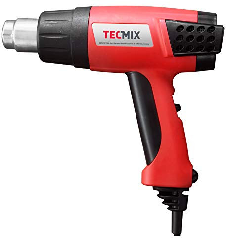 TECMIX DHG 2000 Heißluftgebläse [230V - EU] mit Digital-Display I Stufenlos regulierbare Heißluftpistole (50–630°C, 550 L/min) I Ergonomischer Softhandgriff I Inkl. Zubehör im Transportkoffer