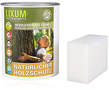 LIXUM HOLZSCHUTZ UNIVERSELL BIO LASUR (grün) 1000 ml = 30m² - natürlicher Langzeitschutz für Holz, hält bis zu 10 Jahren, nur 1 Anstrich nötig. Mit integriertem UV-Schutz und ohne Weichmacher.