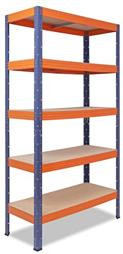 shelfplaza Pro 230x120x50cm Schwerlastregal blau-orange mit 5 Böden x 200kg | Kellerregal · Lagerregal · Metallregal · Regale für Kellerraum · Steckregal · Abstellraum Regal